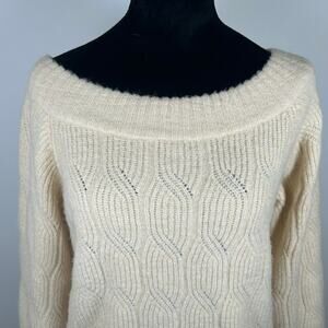 Lulu's Boat Neck / Off Shoulder Sweater, Cream, Sz S